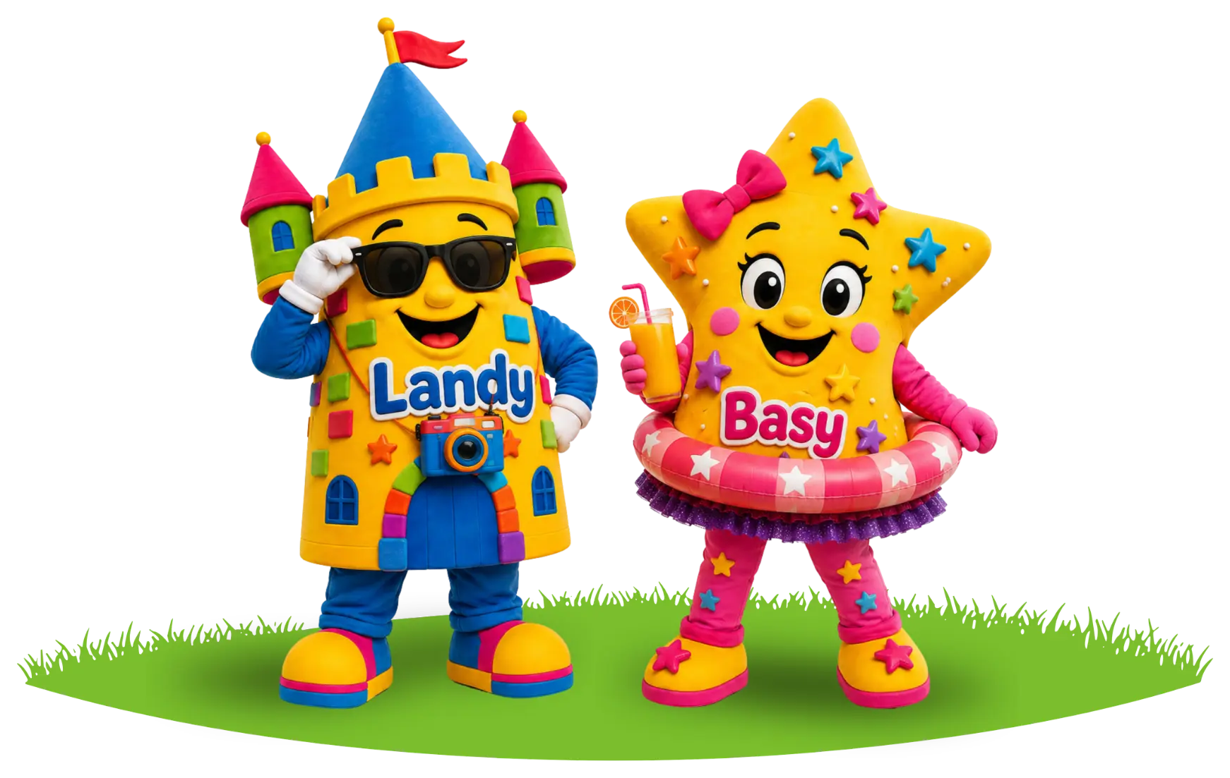 Basy e Landy, as mascotes da Baselandia, prontos para a aventura